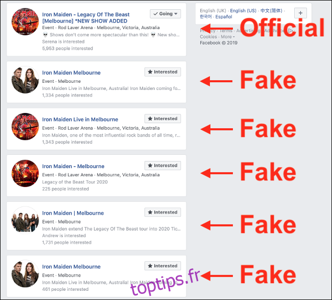 Dupliquer les faux événements sur Facebook