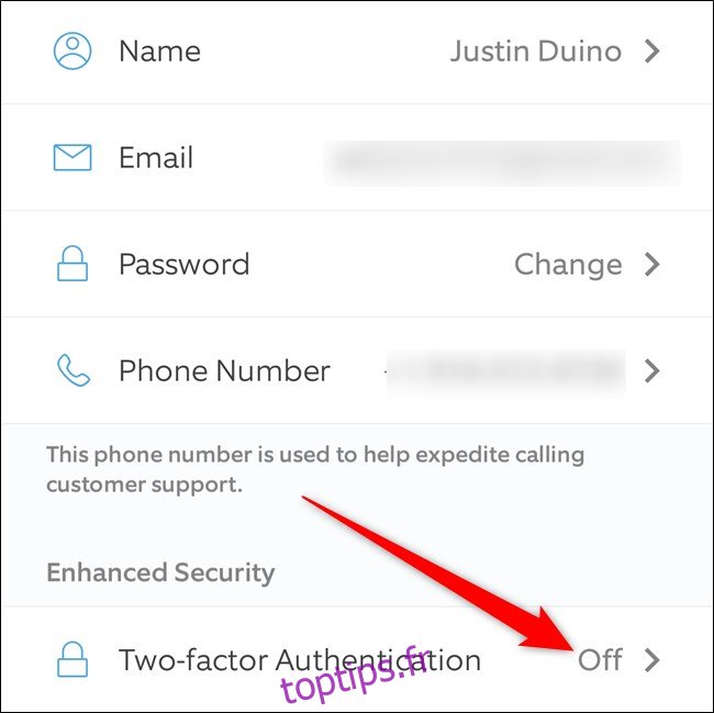 Authentification à deux facteurs de Ring App Click