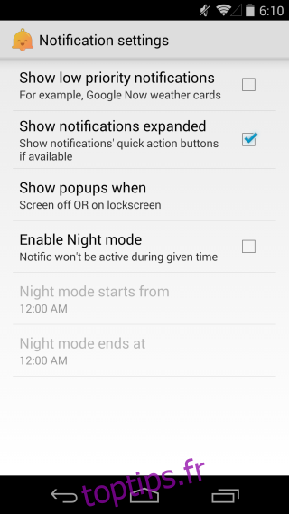 Paramètres de notification de notification