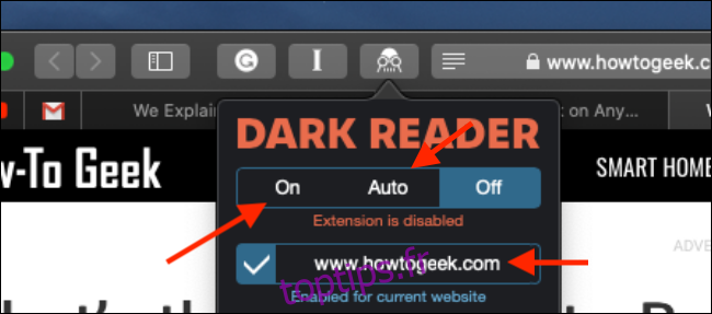 Cliquez pour activer l'extension Dark Reader dans Safari