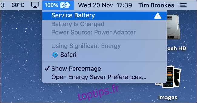 Avertissement de la batterie de service sur MacBook Pro