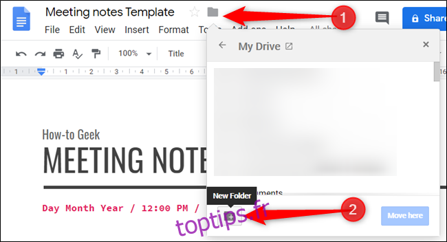 Déplacez le modèle dans un dossier pour vos modèles Google Docs. S'il n'en existe pas, créez-en un.