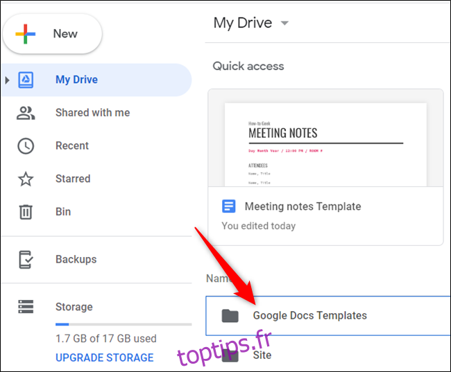 Dirigez-vous vers Google Drive et ouvrez le dossier que vous venez de créer.