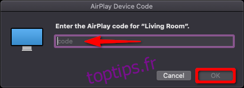 Code de l'appareil Apple TV AirPlay Mac