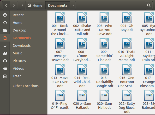 Collection de partitions dans ~ / Documents dans un navigateur de fichiers
