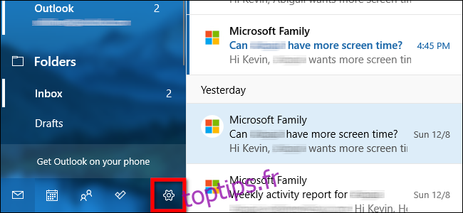 Ouvrez les paramètres dans l'application Windows Mail