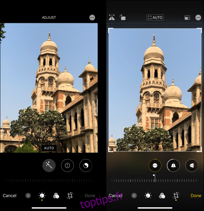 Comparaison de l'éditeur de photos iOS 13 avant et après ajustement