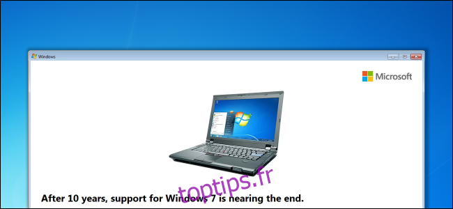Message de nag de date de fin de prise en charge de Windows 7 sur le bureau