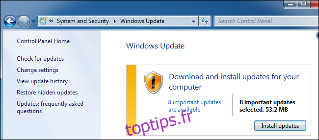 Windows Update télécharge les mises à jour sur Windows 7.