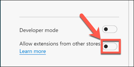Cliquez sur Autoriser les extensions d'autres magasins sur la page des extensions Microsoft Edge pour autoriser l'installation des extensions Chrome.