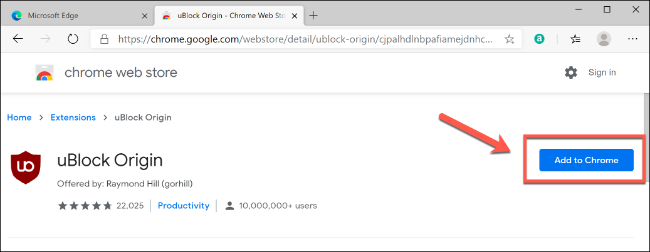 Cliquez sur Ajouter à Chrome pour installer une extension Chrome dans Edge