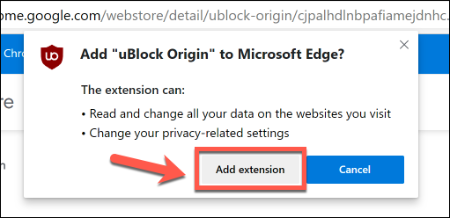 Cliquez sur Ajouter une extension pour ajouter une extension Chrome dans Edge