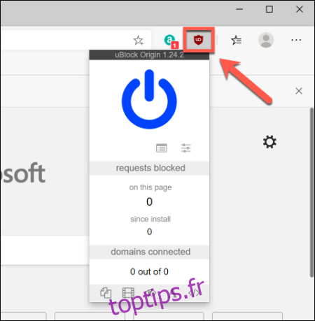 Appuyez sur une icône d'extension Google Chrome, à côté de la barre d'adresse, pour interagir avec elle dans Microsoft Edge