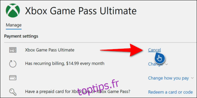 Annuler la console Xbox Game Pass