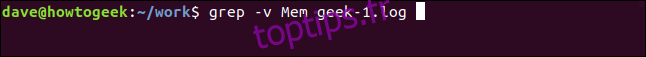 grep -v Mem geek-1.log dans une fenêtre de terminal