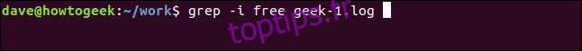 grep -i free geek-1.log dans une fenêtre de terminal