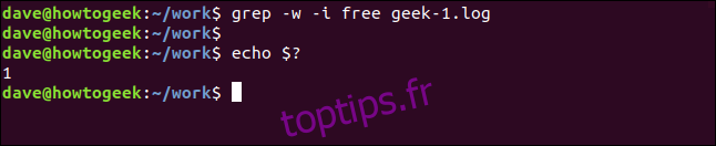 grep -w -i free geek-1.log dans une fenêtre de terminal