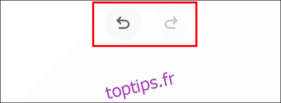 Cliquez sur les icônes circulaires gauche ou droite en haut au centre de l'écran Google Chrome Canvas pour annuler ou rétablir des actions