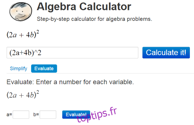 Calculatrice d'algèbre_évaluer