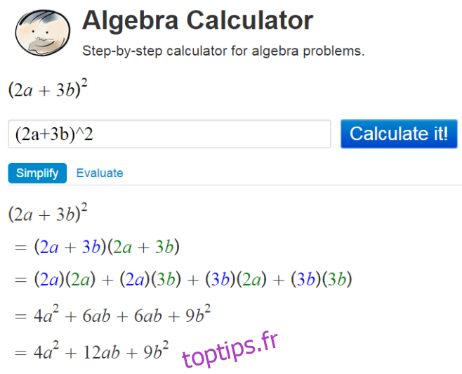 Calculateur d'algèbre2