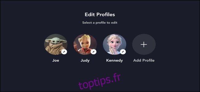 Page Disney + Modifier les profils