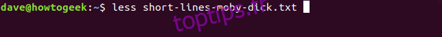 moins de lignes courtes-moby-dick.txt dans une fenêtre de terminal