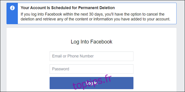 C'est ça. Votre compte a maintenant été supprimé et vous êtes libre de Facebook (dans 30 jours).