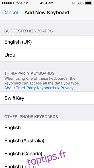 SwiftKey iOS - Ajouter un clavier