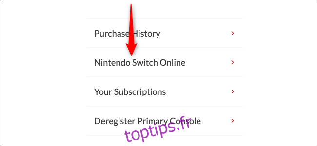 Page en ligne Nintendo Switch