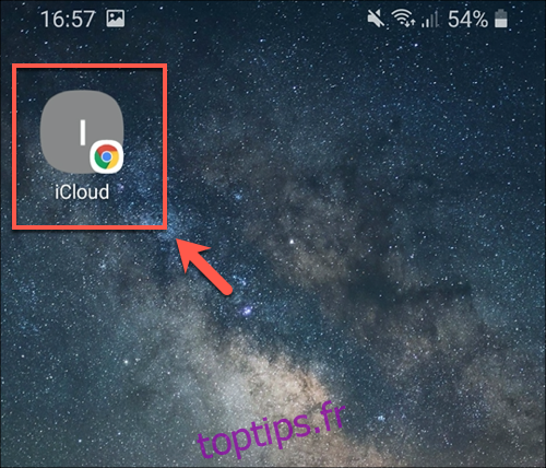 Appuyez sur l'icône iCloud sur votre écran d'accueil pour charger l'iCloud PWA sur Android