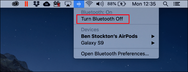 Cliquez sur l'icône Bluetooth, puis sur 