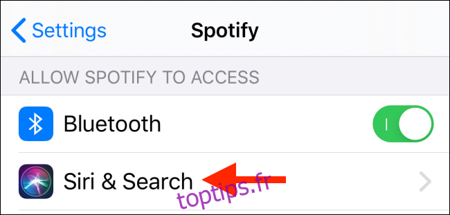 Appuyez sur Siri et recherchez dans la section Spotify