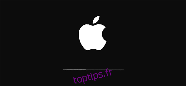 Le logo Apple et la barre de progression de la mise à jour sous iOS.