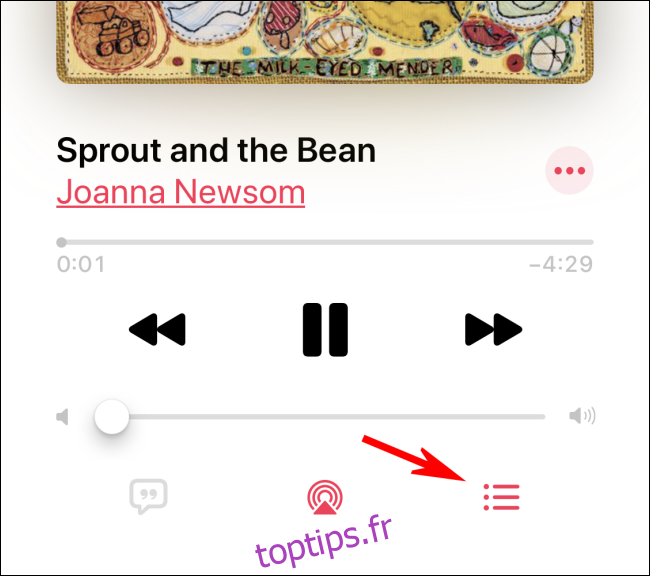 Appuyez sur l'icône Suivant dans l'application Apple Music