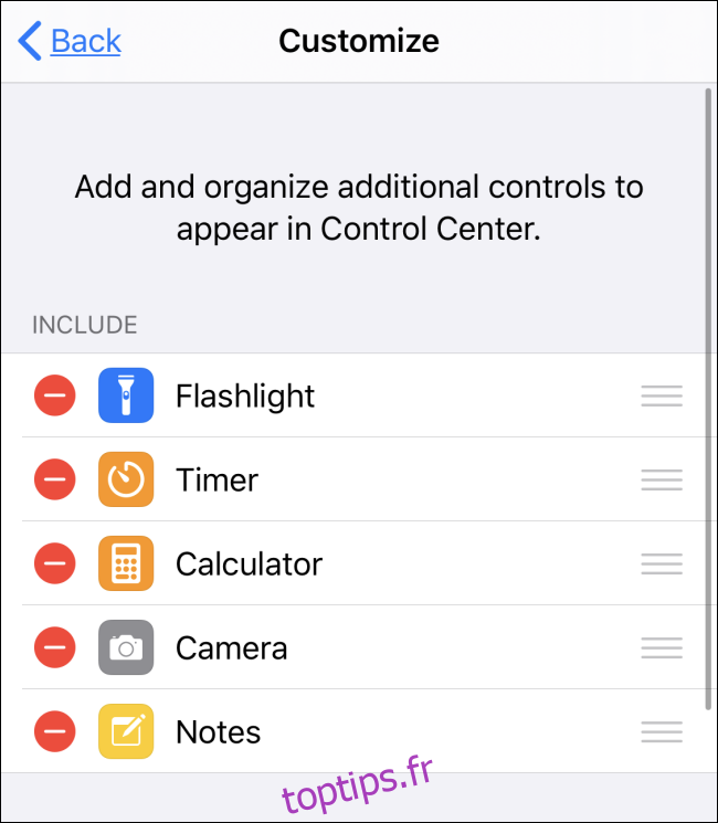 Notes ajoutées au centre de contrôle sur iOS