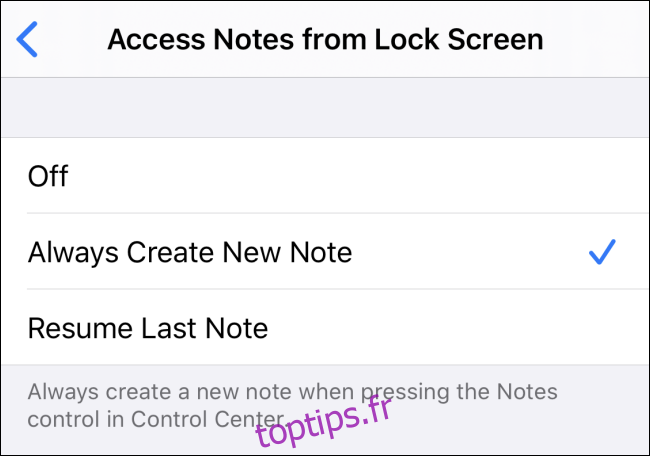 Accéder aux notes à partir des paramètres de l'écran de verrouillage dans iOS