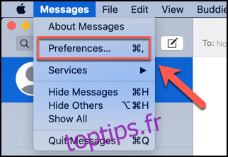 Cliquez sur Messages> Préférences pour accéder au menu des préférences de l’application Messages sur macOS ”width =” 322 ″ height = ”222 ″ onload =” pagespeed.lazyLoadImages.loadIfVisibleAndMaybeBeacon (this); ” onerror = ”this.onerror = null; pagespeed.lazyLoadImages.loadIfVisibleAndMaybeBeacon (this);”> </p><p> Dans le menu Préférences de messages qui apparaît, cliquez sur l’onglet “iMessage”. Pour désactiver complètement l’application Messages, cliquez sur le bouton « Déconnexion » à côté de votre identifiant Apple sous l’onglet « Paramètres ». </p><p> Si vous préférez laisser votre compte connecté, décochez la case « Activer ce compte »Et« Activer les messages dans iCloud ». </p><p> <img loading =