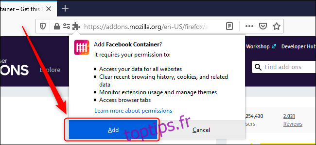 Firefox Ajouter un conteneur Facebook