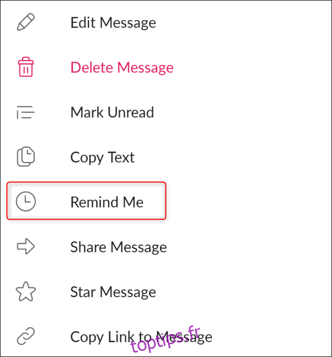 Rappel de message Slack sur mobile