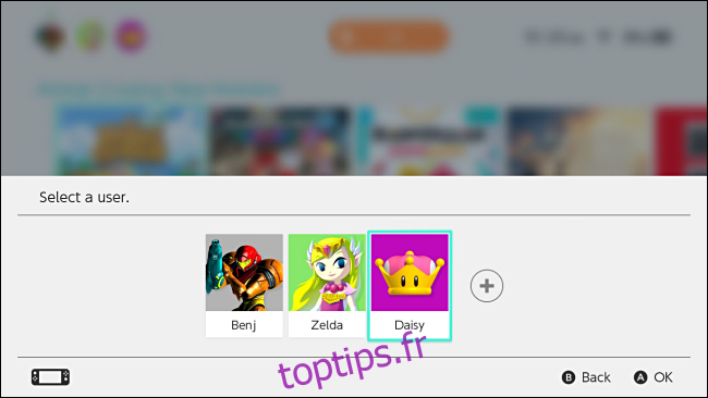Nintendo Switch: sélectionnez l'utilisateur