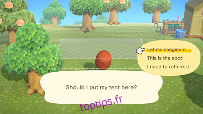 Placer une tente dans Animal Crossing: New Horizons