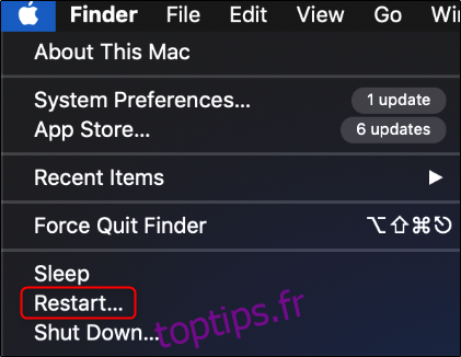 Redémarrez Mac via le menu Apple