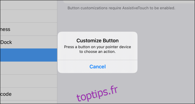 Personnaliser la fenêtre contextuelle du bouton dans iPadOS
