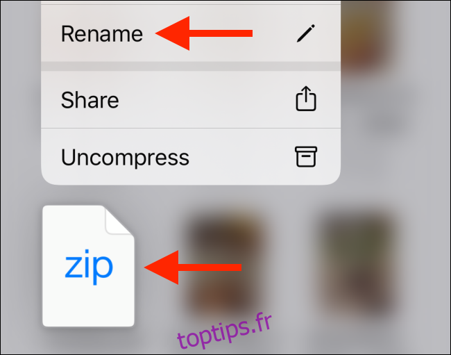 Appuyez sur l'option Renommer à partir du fichier zip