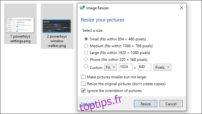 Utilisation de PowerToy Image Resizer de Windows 10