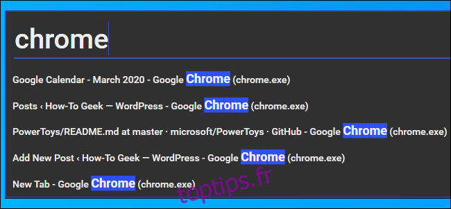 Recherche d'une fenêtre de navigateur Chrome dans Windows Walker PowerToy