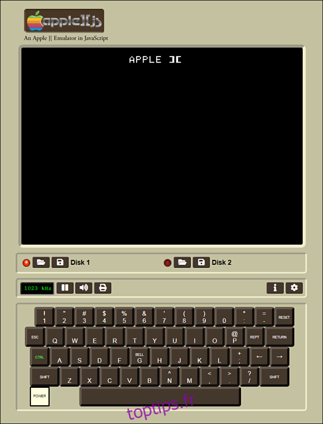 The startup screen in Apple ][js.