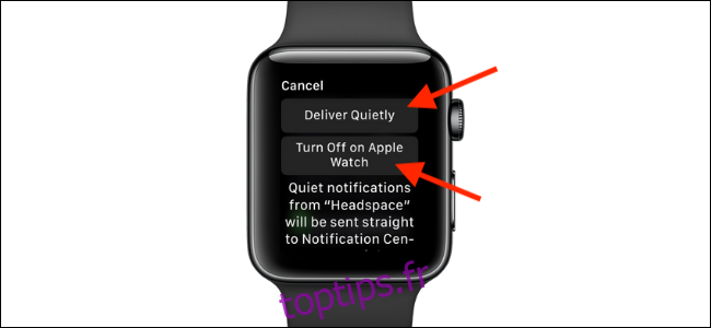 Appuyez pour désactiver les notifications sur l'Apple Watch