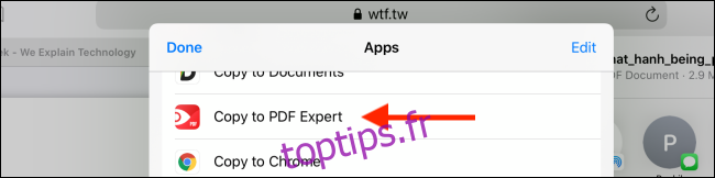 Appuyez sur l'option Copier vers PDF Expert