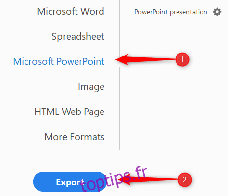 Exporter sous Microsoft PowerPoint